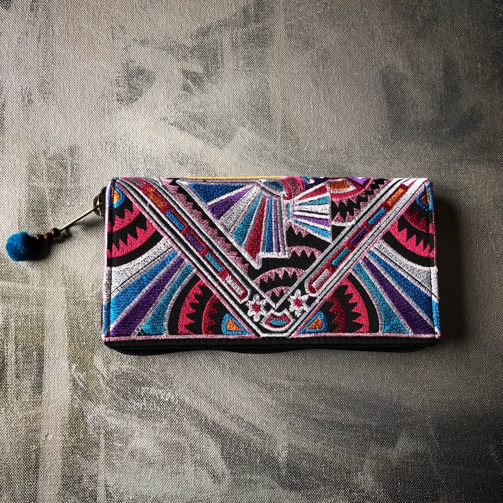 Art Deco Tribal Graphic Embroidered Wallet / Purse - Picture 2 of 6